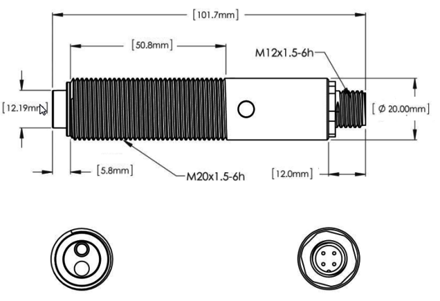 Seitenansicht RLS optischer Laser Drehzahlsensor mit M12 Steckanschluss