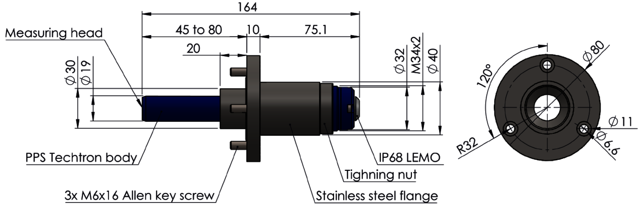 Zeichnung SPP Wasserspaltsensor mit Montageflansch