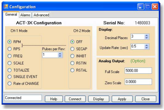 Konfigurationssoftware für Paneltachometer mit heller Anzeige