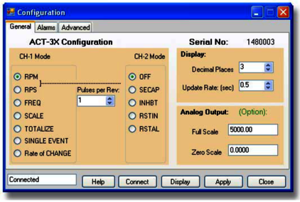 Konfigurationssoftware für Paneltachometer mit heller Anzeige